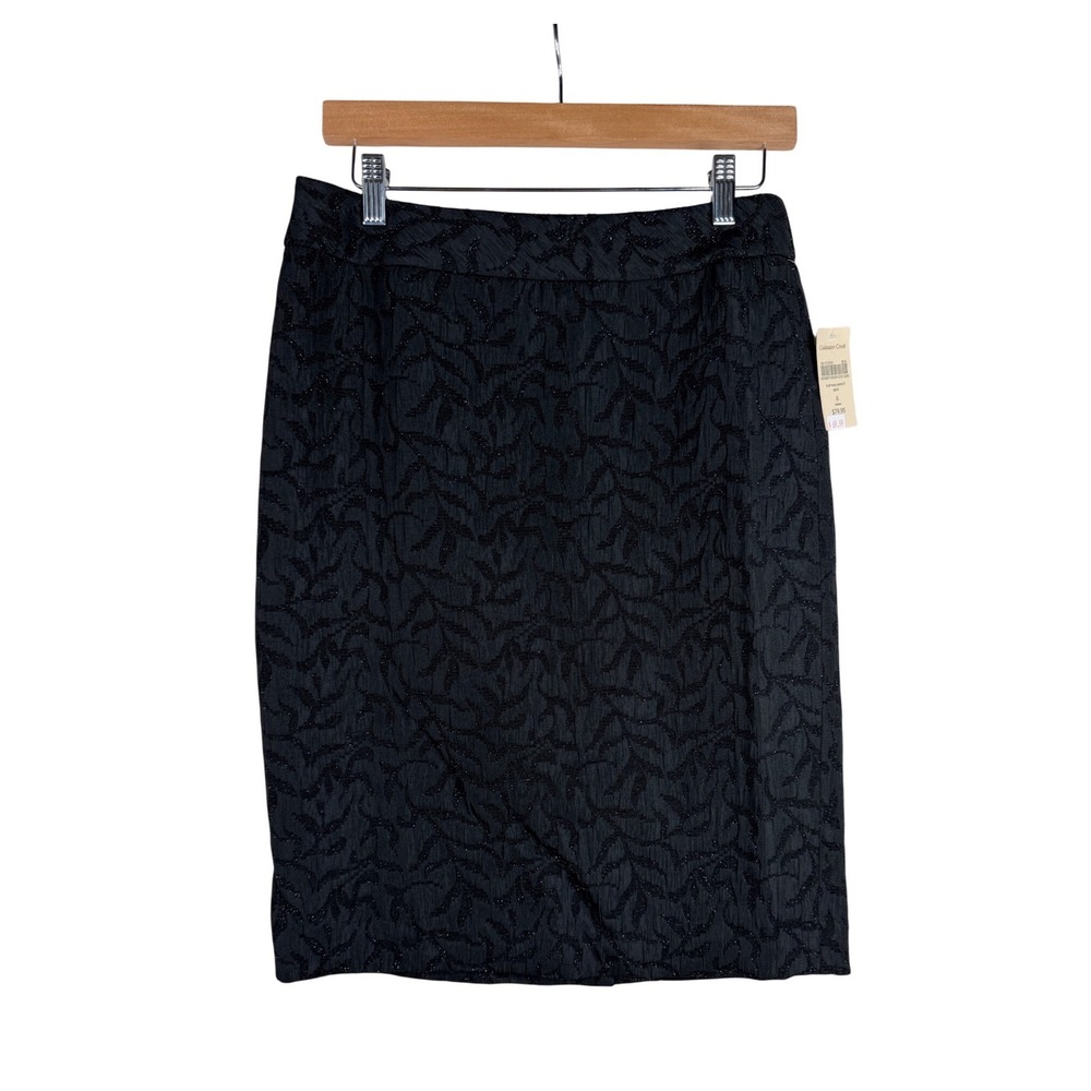 New Coldwater Creek Jacquard Floral Print Pencil Skirt size 6 Black